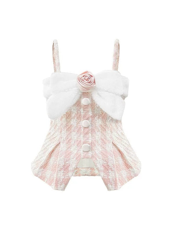 Plaid Tweed Flower Ribbon Design Camisole &amp; Pelry Puffrock