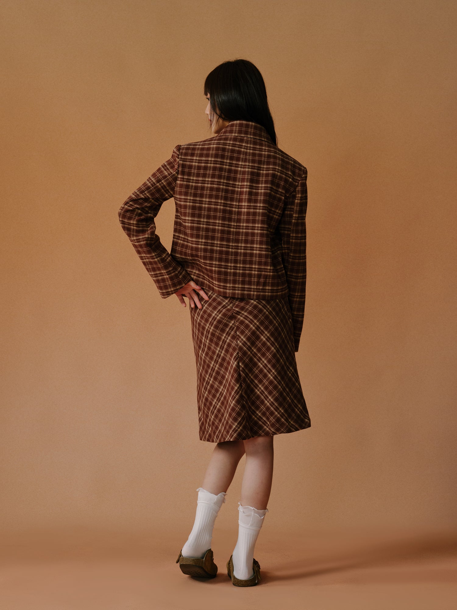 Iris Embroidered Plaid Jacket ＆ Skirt