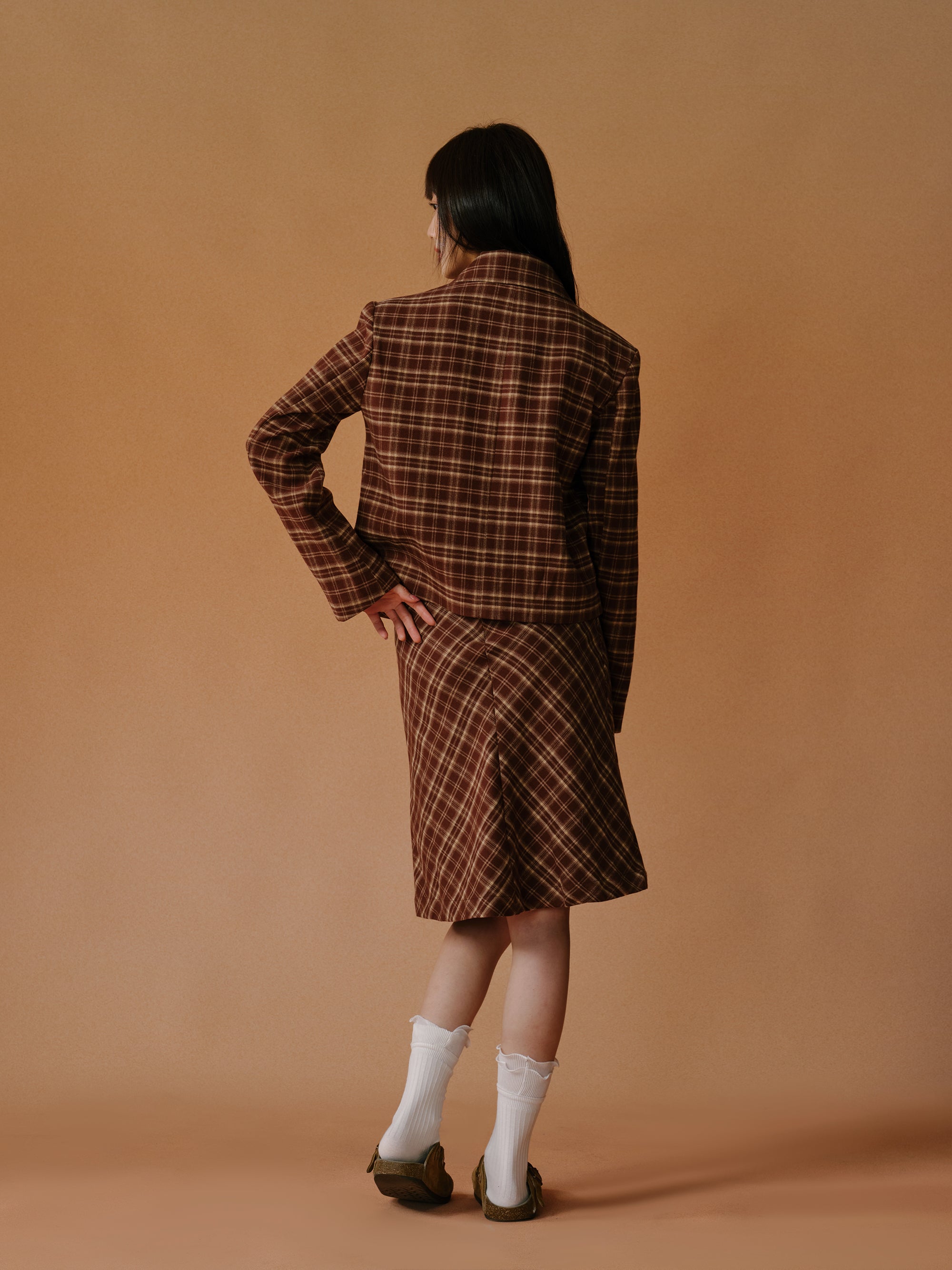 Iris Embroidered Plaid Jacket ＆ Skirt