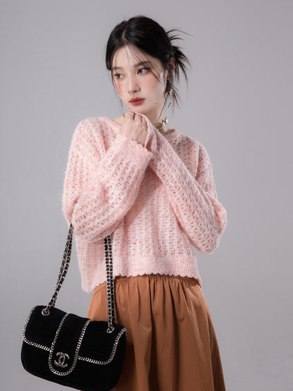 Hollow Frill Hem Pullover Sweater