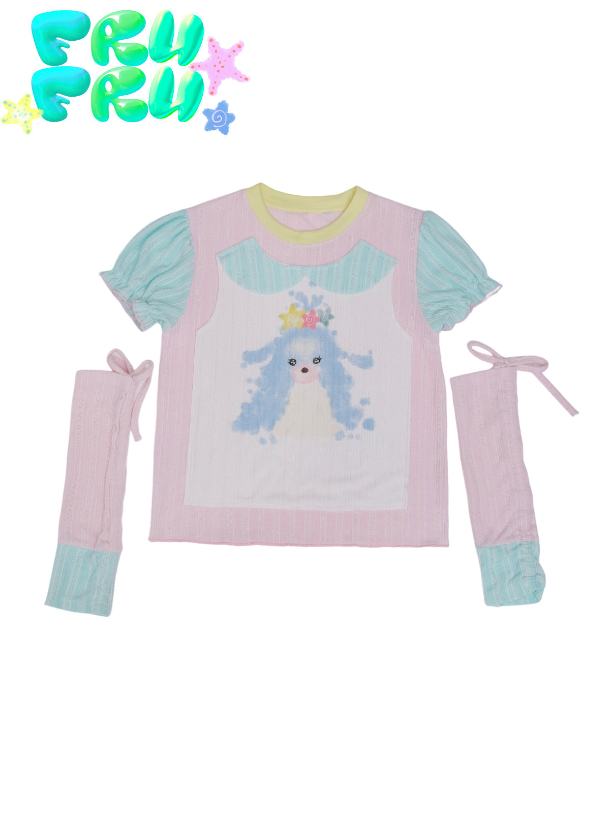 Y2K Hit Color Puppy Print T-shirt Coton et couvercle de bras