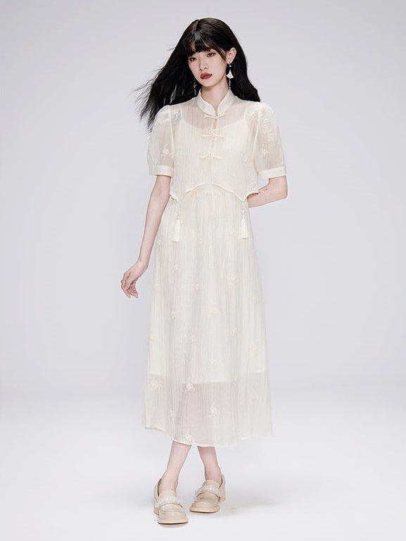 Embroidery Chinese Style Short-sleeved Top &amp; Sling Dress