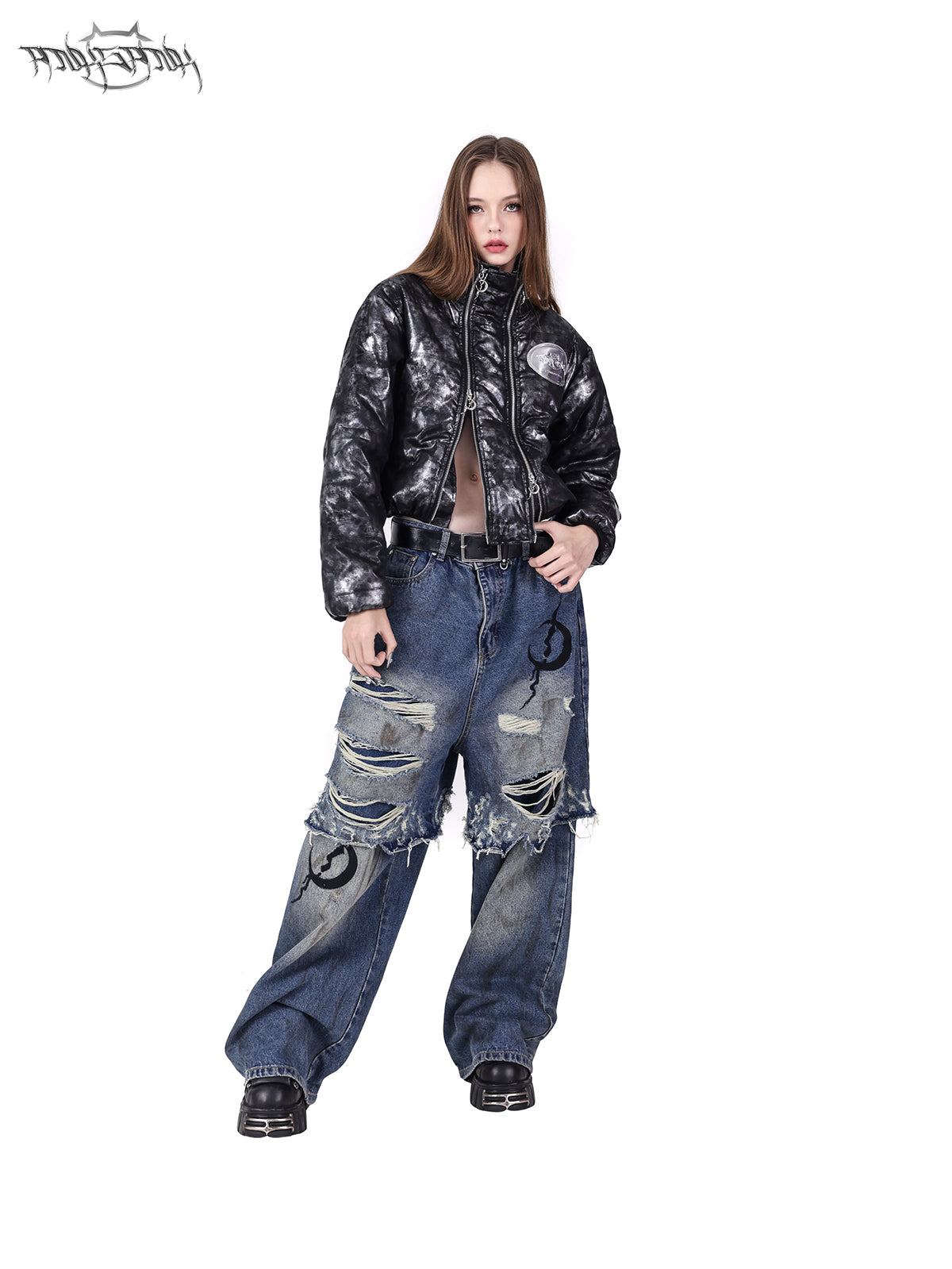 Doppelschicht Super Hole Loose Distressed Jeans