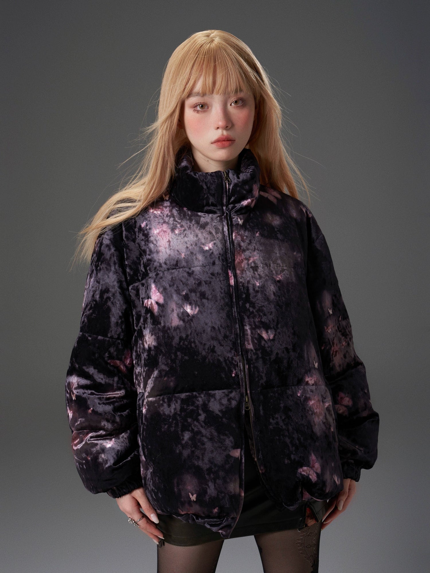 Smudged Velvet Butterfly Down Jacket