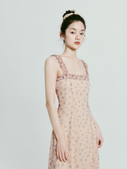 Mesh Double Layer Floral Strap Dress