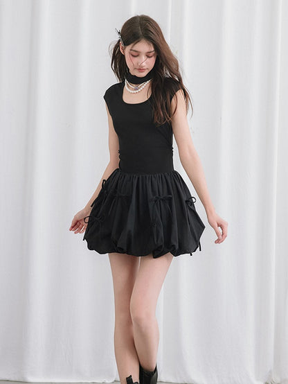 French Sleeve Romantic Cut-out Stand Collar Bow Bud Dress