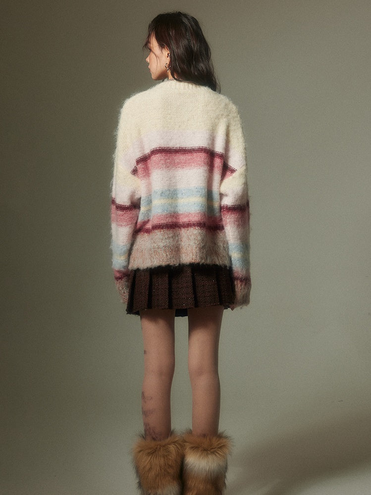 Colorful Border Round Neck Sweater