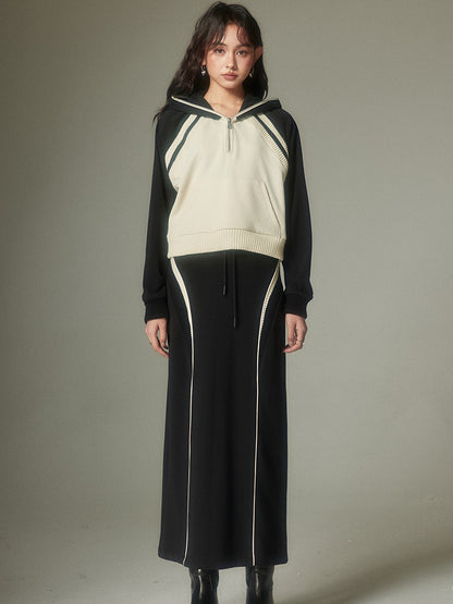 Half-ZIP Hooded Sweat Pullover＆ Line Skirt