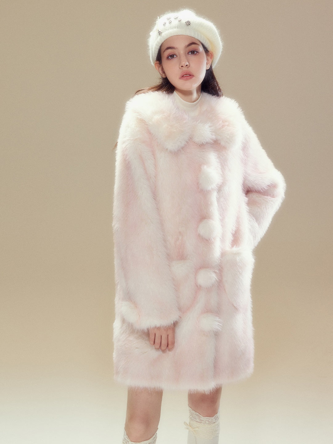 Gradient Doll Collar Fur Ball Imitation Fur Coat