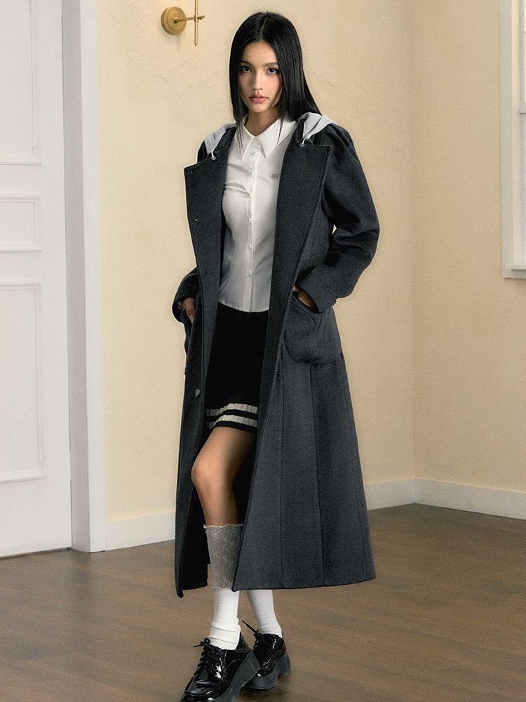 Removable Hat Woolen Coat