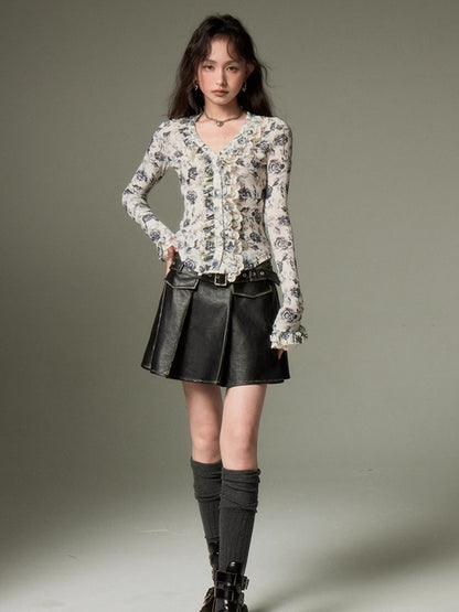 French Niche Floral Lace V-neck Shirt