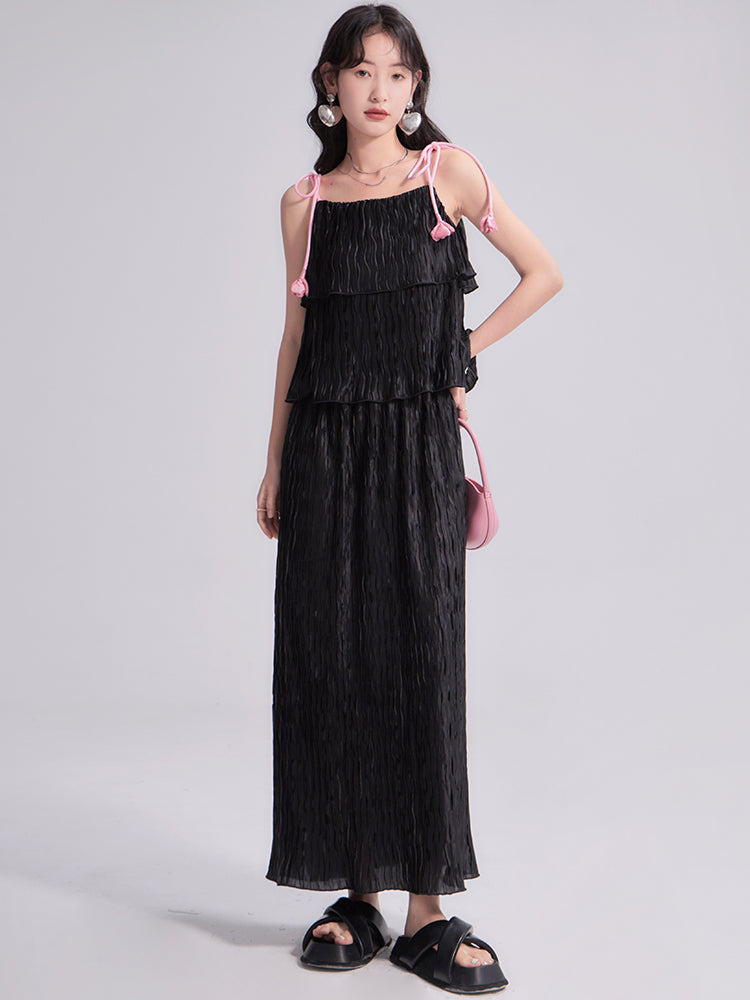 Three-dimensional Tulip Lace Multi-layer Pleated Suspenders Top