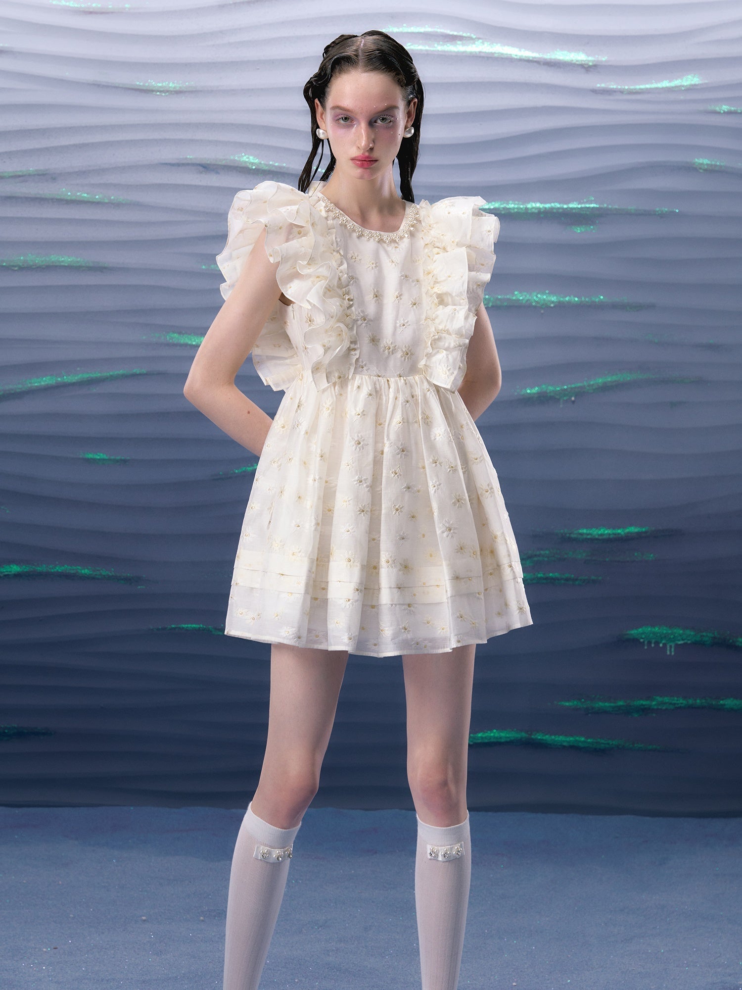 Jacquard Double Layer Ruffles Small Flying Sleeve Doll Dress