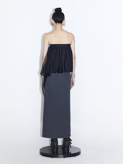 Asymmetrical Hem Mesh Bare Top