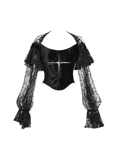 Gothic Velvet Lace Lantern Sleeve Top