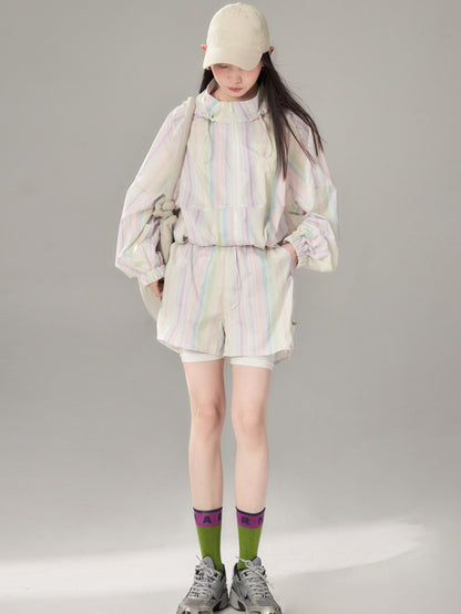 Rainbow Striped Windbreaker ＆ Short Pants