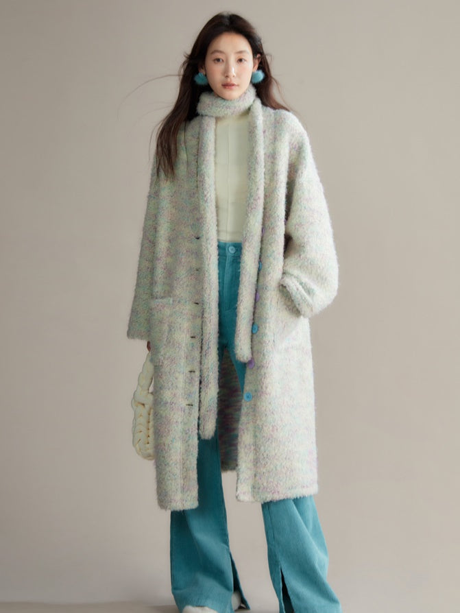 Contraste Floral Yarn Tricoted Long Cardigan