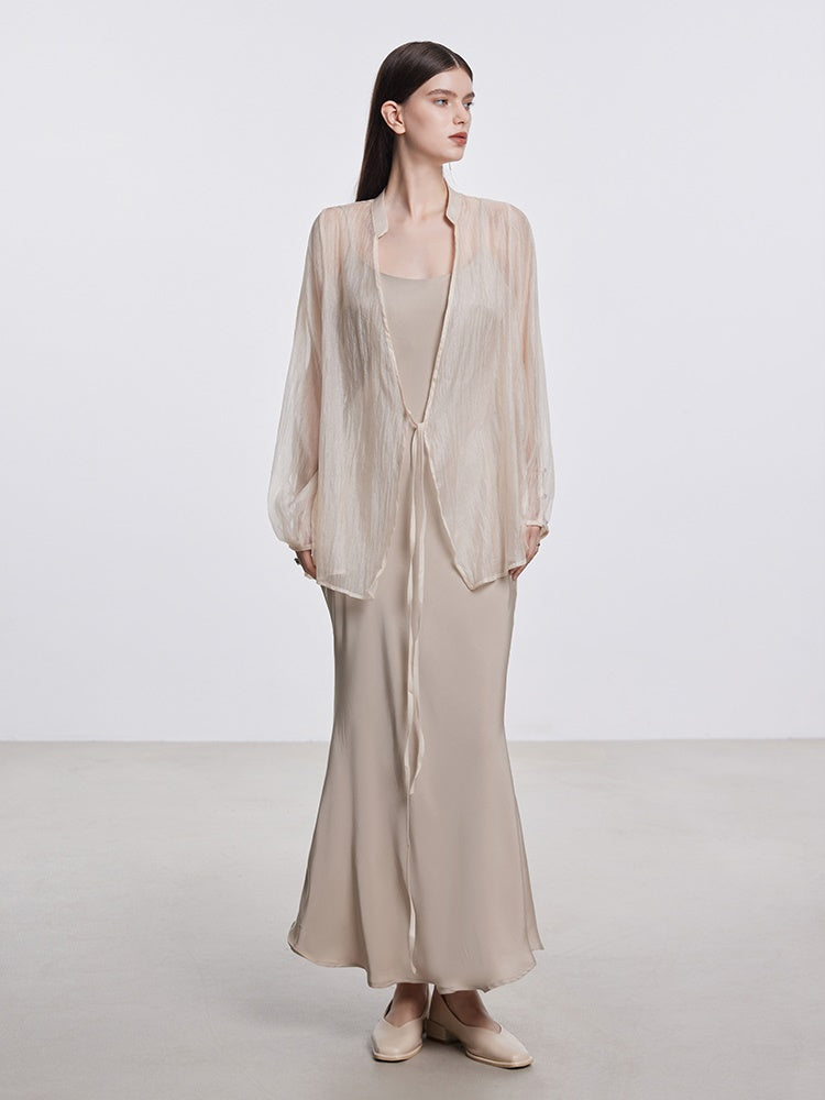 Long Sling Dress &amp; Sun Protection Sheer Cardigan