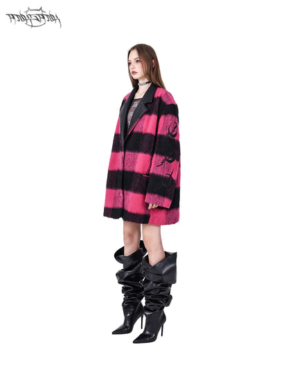 Plaid Leather Embroidered Shoulder Pads Genderless Coat