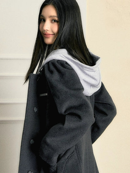 Removable Hat Woolen Coat