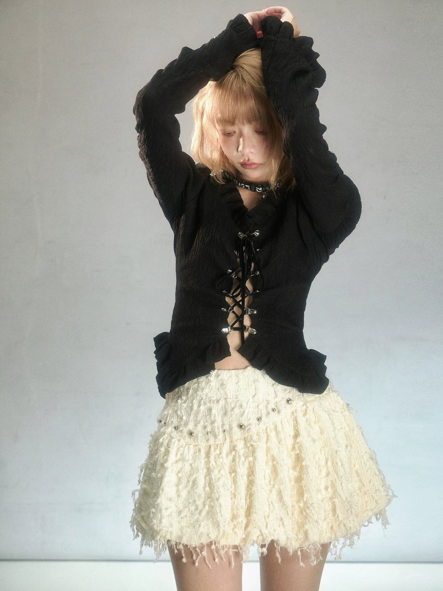 Rivets Irregular Flower Puffy Skirt