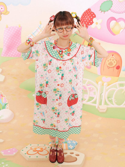 Strawberry Bear Print Loose One-piece