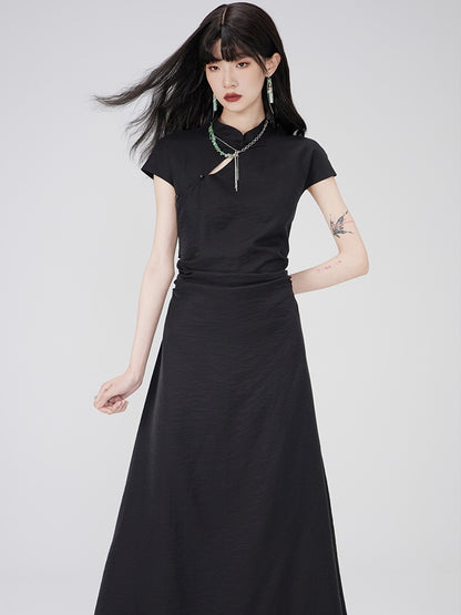 Chinese-style Shirred Long Dress