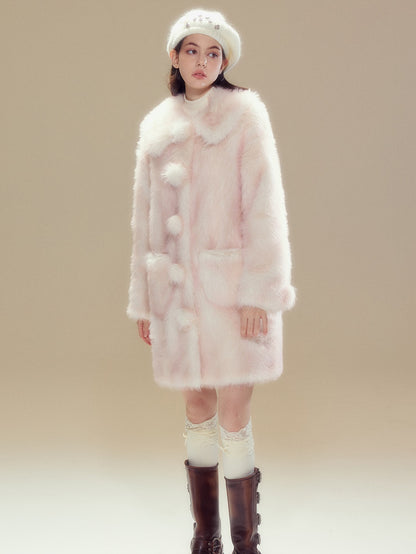 Gradient Doll Collar Fur Ball Imitation Fur Coat