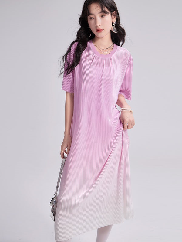 Gradient Pleated Loose Straight One-piece