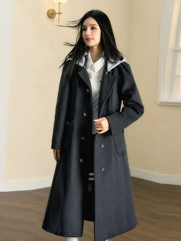 Manteau de laine de chapeau amovible