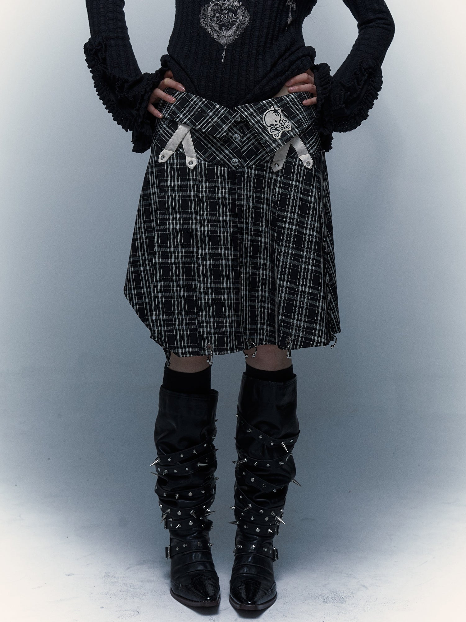 Plaid Irregular Pleated Skirt