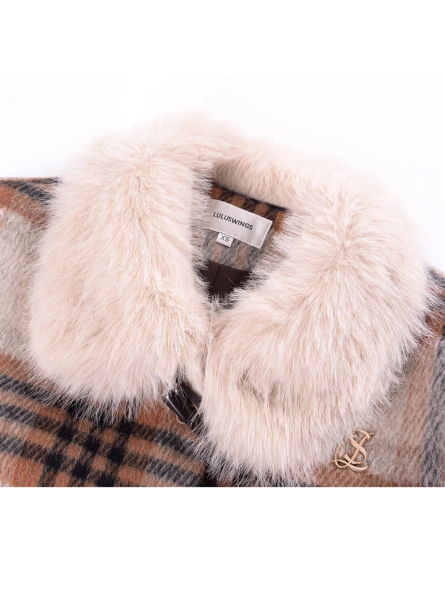 Retro Plaid Fur Collar Short Jacket ＆ Fur Edge Skirt