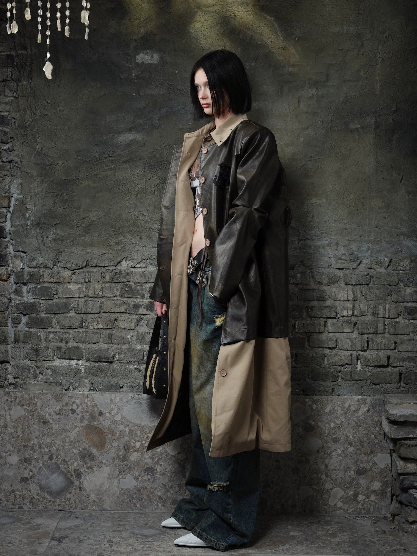 Long Color Block Layered Design Coat