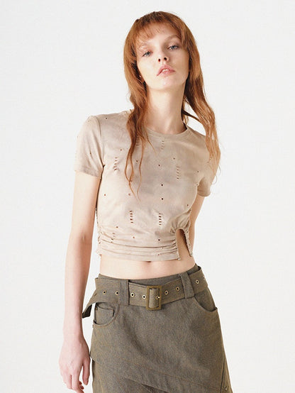 Cropped Slim Design T-shirt &amp; Cut-out All-in-one