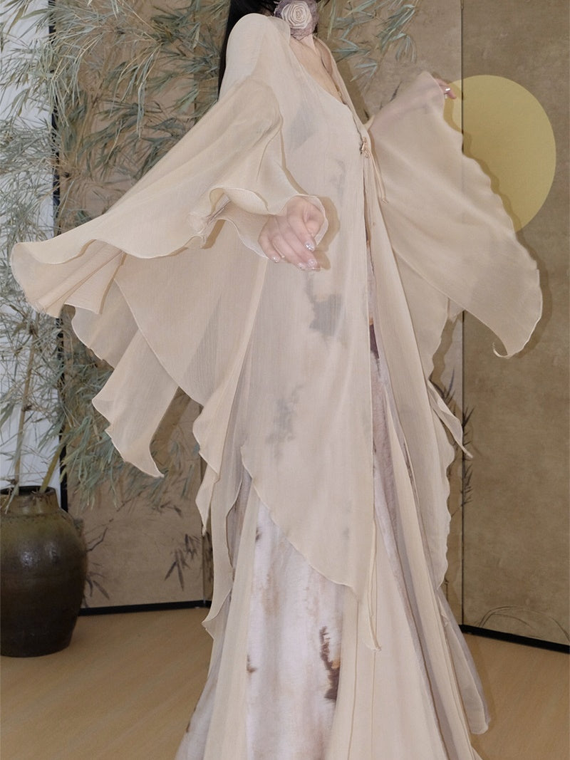 Chinese Chiffon Butterfly Sleeve Long Cardigan