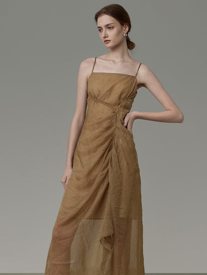 Curved Petal Design Drawstring Pleated Dress