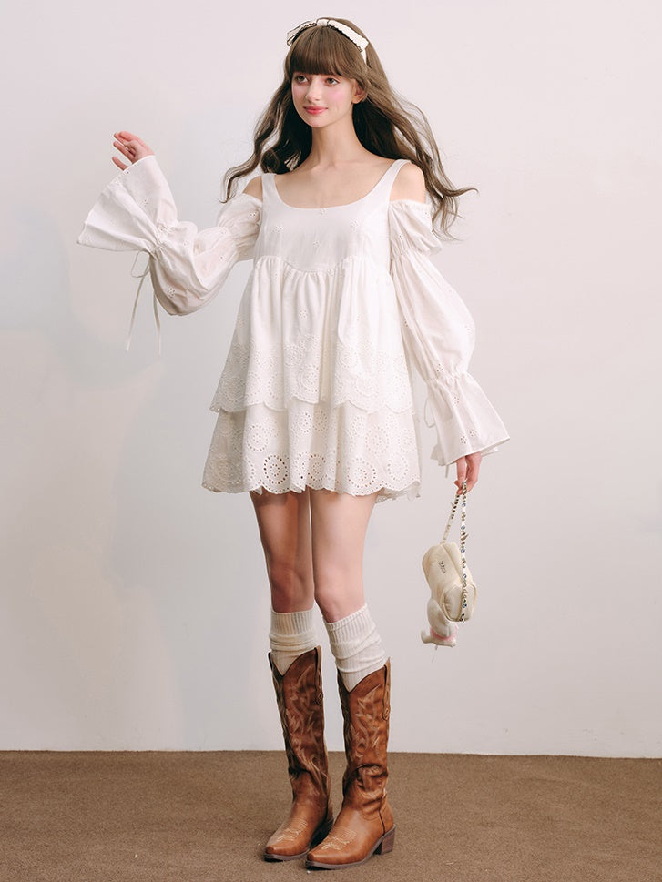 Cut work Lace Long Sleeve Doll Dress