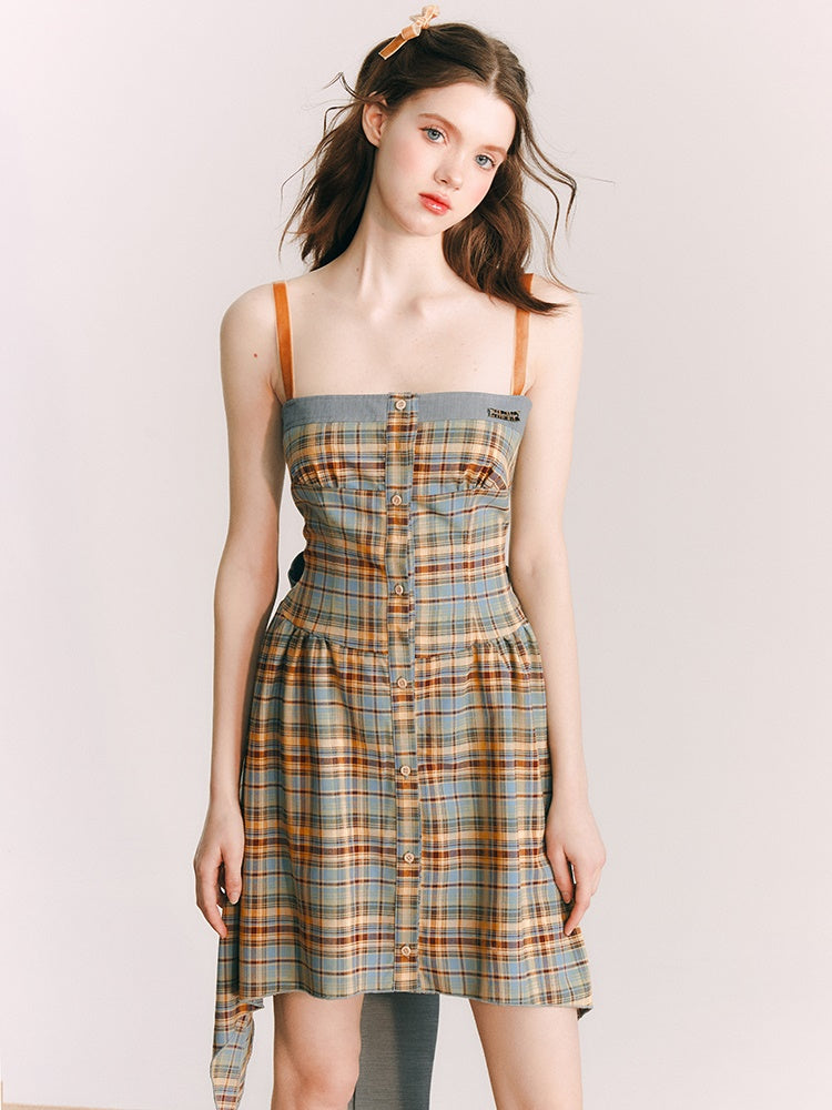 Sunflower Plaid Suspender IRREGULAR DRESS