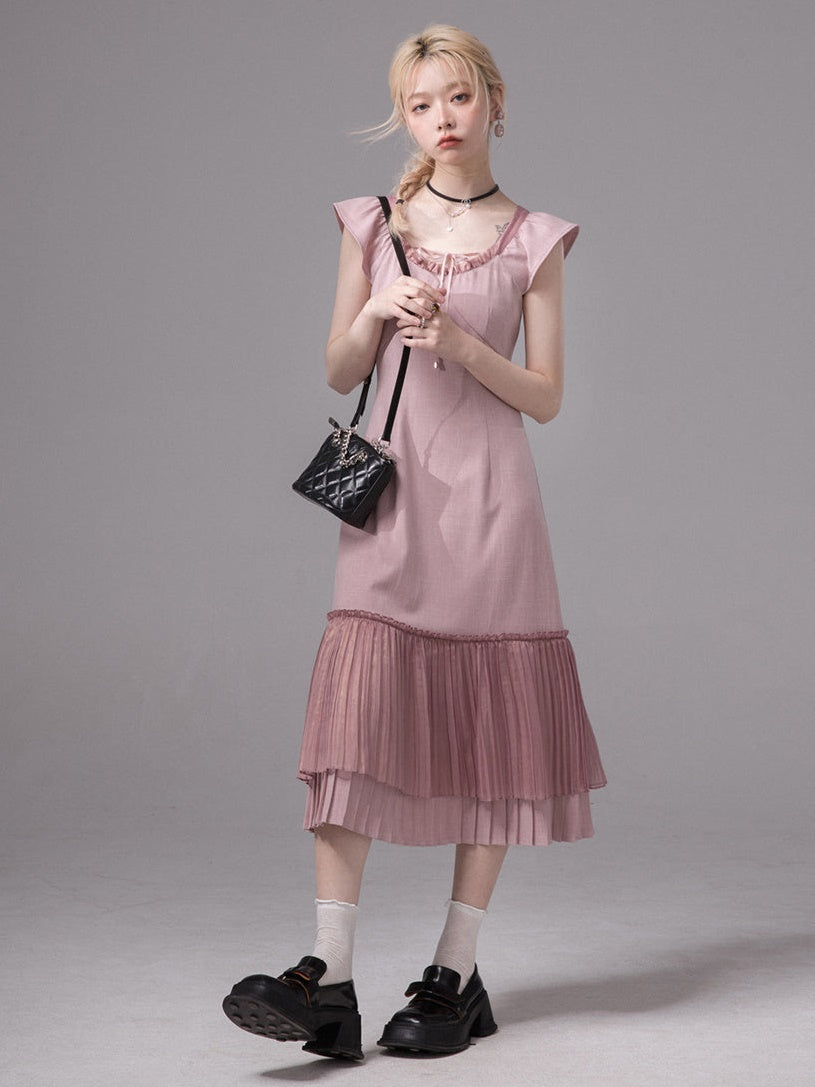 Layered PLEATED FLYING SLEEVE DRESS