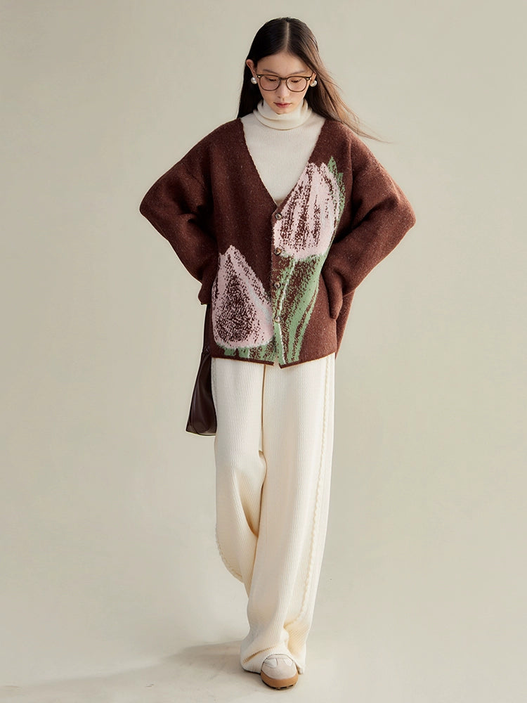 Tulip Contrasting Color Knitted Cardigan &amp; Skirt