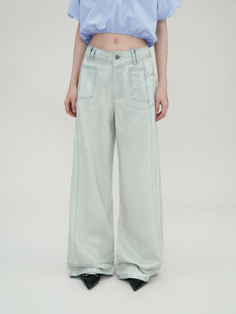 Silver Loose econstructed Wide-leg Jeans