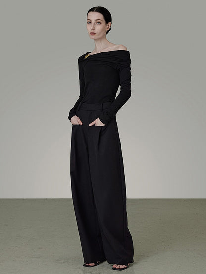 High Waist Front Pocket Drape Pants