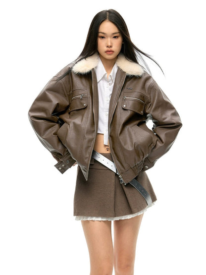 Fur Collar Loose Leather Jacket