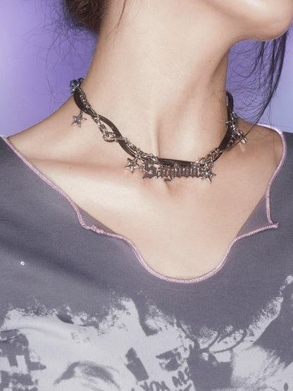 Leather Star Texture Chocker