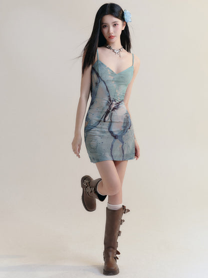 Butterfly Suspender Slim Dress