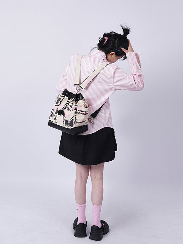 Graffiti Contrast Color Bucket Bag