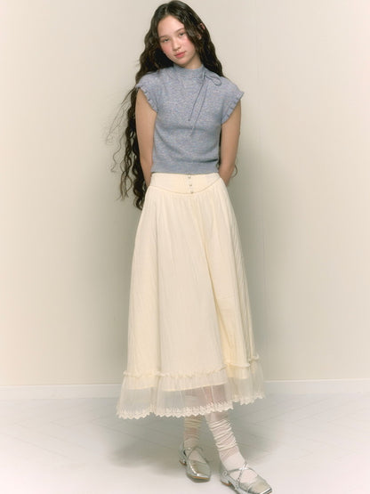 Lace Sheer Layered Feminine Cute Long-Skirt