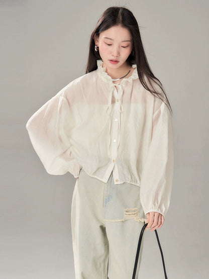 Fungus Gather Collar Tie See-through Shirt