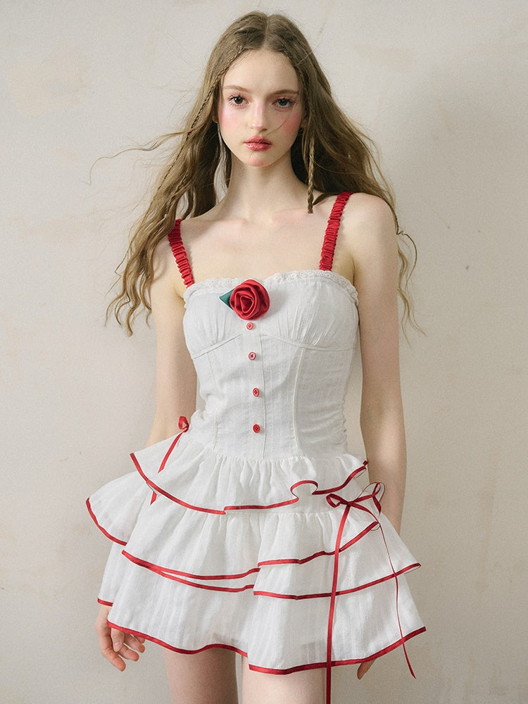 Sweet Girl Style Jacquard Suspender Dress