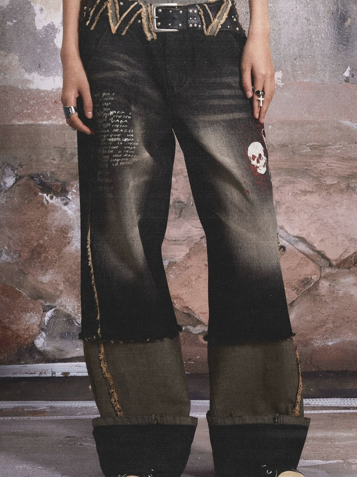 Pantalon en jean imprimé de bord brut en vrac